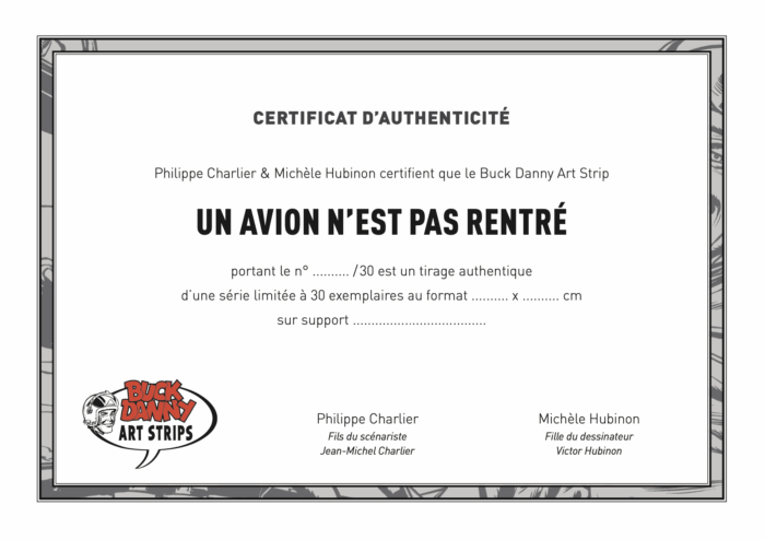 Buck Danny Art Strips Certificat Authenticite